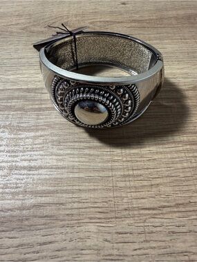 paparazzi Silver-Tone Ornate Dome Hinge Cuff Bracelet
